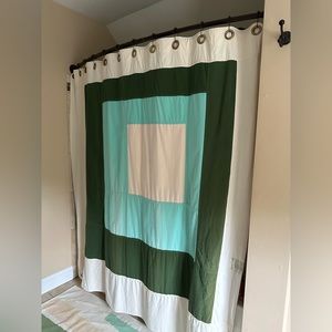Quiet town Marfa shower curtain in the Pine color-way